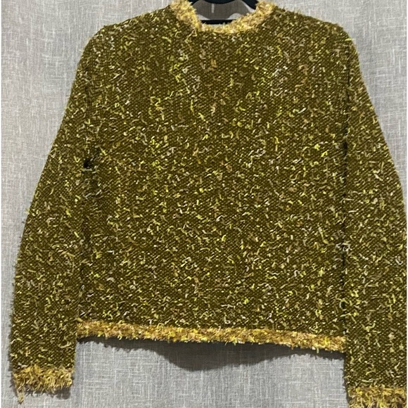 New”J.Crew open-front cropped jacket/sweater-SMALL- in gold tweed-not lined - Picture 6 of 8